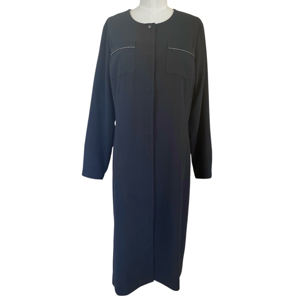 ❤️ Retro Vintage Harvé Benard Black Crepe Rhinestone Buttons x Pockets Dress - Picture 2 of 8